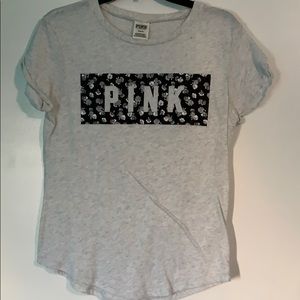 Gray brand pink shirt with flower designs